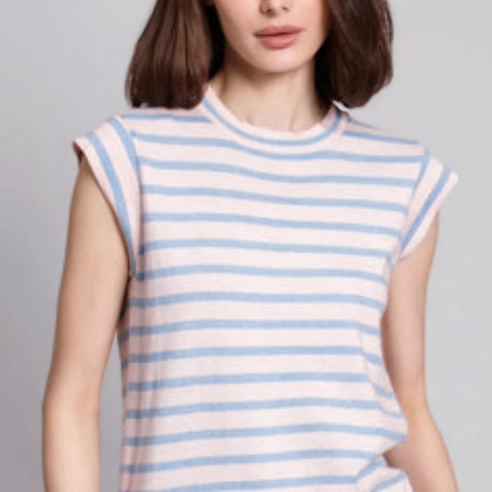 Striped Sleeveless Knit Top - Pink & Light Blue